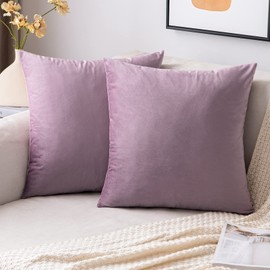 EMEMA Velvet Cushion Covers Lilac Decorative Throw Pillow Case 16x16 Inch 40x40 cm Pillow Covers for Livingroom Sofa Bedroom Pack of 2