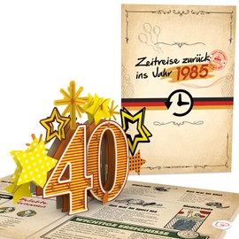 papercrush® Pop-Up Card "Back to the Year 1985" - Funny 3D Birthday Card for 40th Birthday for Wife & Man - Special Greeting Card 40 Years with Funny Vintage Facts