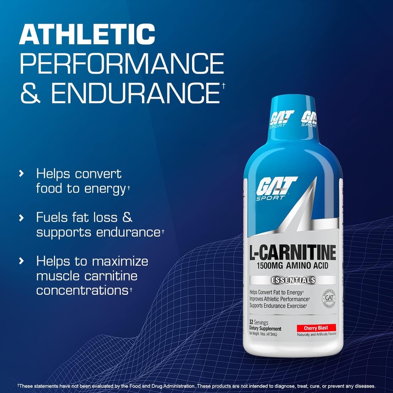 GAT Essentials Liquid L-Carnitine Drink, Green Apple, 16 Ounce