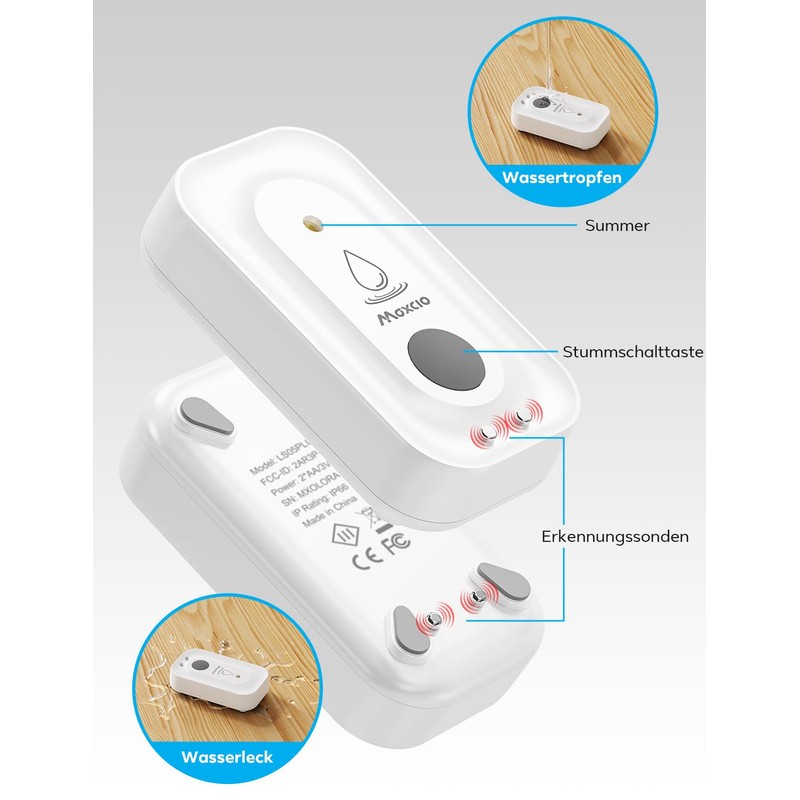 Maxcio Water Detector WLAN Kit, Intelligent Water Sensor for Basement,