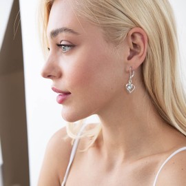 Oskani Heart Birthstone Dangle Earrings for Women, 925 Strlings Silver 5A Cubic Zircon Leveback Earrings Jewelry Birthday Anniversary for Her, Cubic Zirconia Sterling Silver, Cubic Zirconia