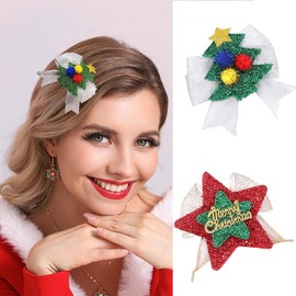 Edary Hair Clips Set with Bow, Red Star Hair Clips Bells Christmas Hair Accessories Festival Hair Decoration for Kids and Adults (2 Pieces) (Green)