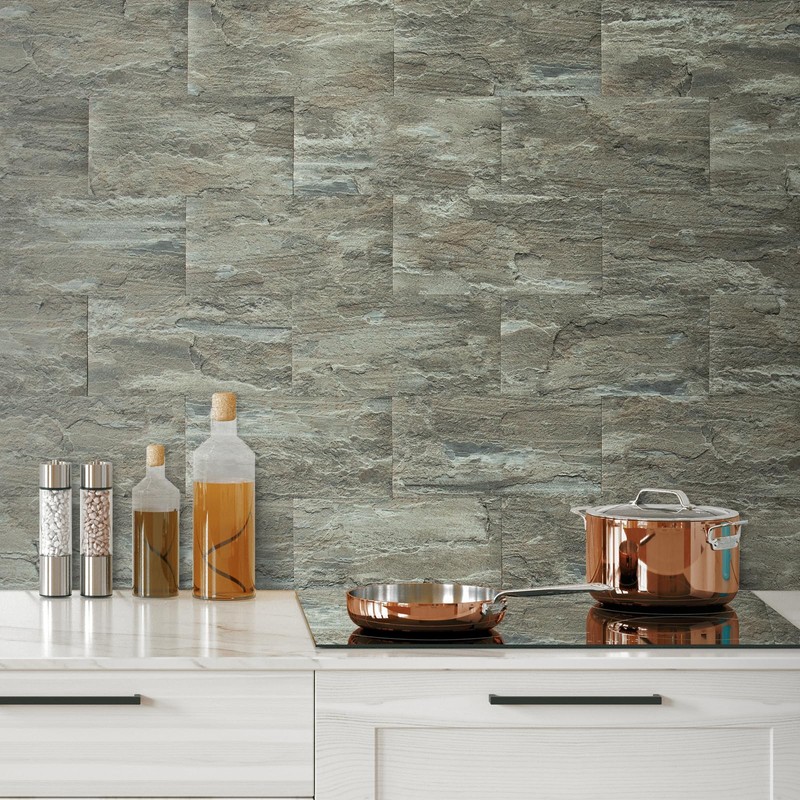 AULIGET 2-Piece Apache Brown Rock Peel and Stick Backsplash Wall