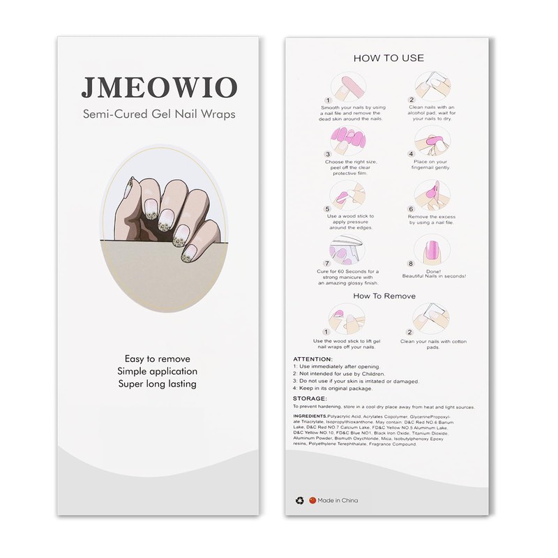 JMEOWIO Leopard Print Semi Cured Gel Strips Wraps Nail Art