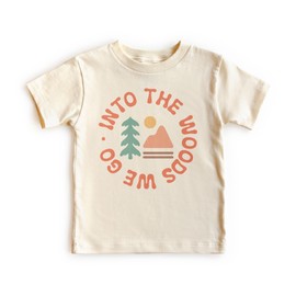 Boho Kids Camping Shirt - Into The Woods We Go - Cute Abstract Minimalist Trendy Outdoor Mountain Adventure Outfit - Natural Toddler & Youth Tees