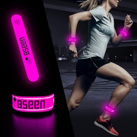 BSEEN 2 Pack, (TM) Glow LED Armband, Glow and Flash, High Visibility in The Dark for The Safety of Runners, Joggers, Pet Owners, Cyclists (Pink)