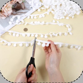 20 Yards Pom Poms Balls Fringe Trim,White Single Edge Ball Trim Fringe Fabric Trims Ribbon Sewing Ribbons Crafts Pom Poms Tassel Lace Embellishments for DIY Crafts Curtain Clothes Home Decoration