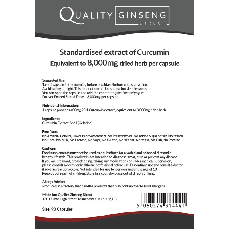 Curcumin | 8,000mg Capsules | Powerful Formula (90 Capsules)