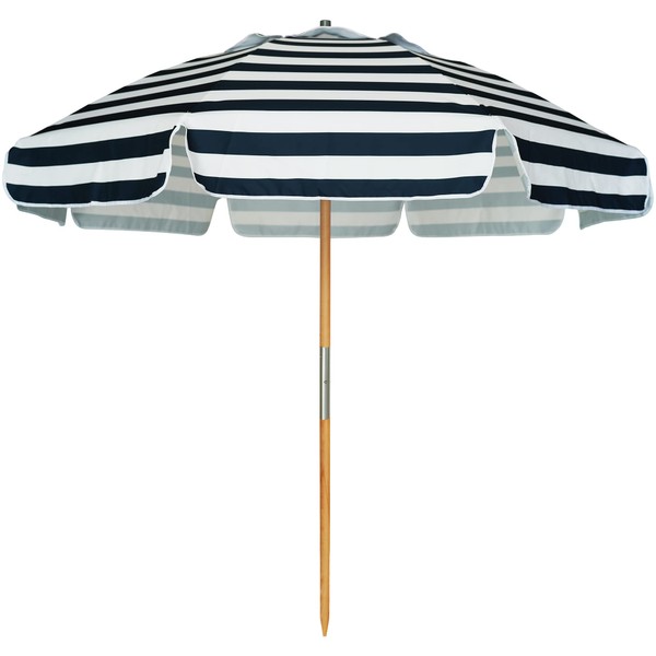 AMMSUN 7.5ft Heavy Duty HIGH Wind Beach Umbrella Commercial Grade Patio Beach Umbrella with Air Vent Ash Wood Pole & Carry Bag UV 50+ Protection (230cm, Navy)