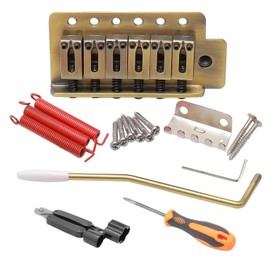 Unxuey 6 String Right Handed Electric Guitar Tremolo Bridge Saddles Set for Fender Strat Squier Style Guitar Replacement with Whammy Bar Bronze Color