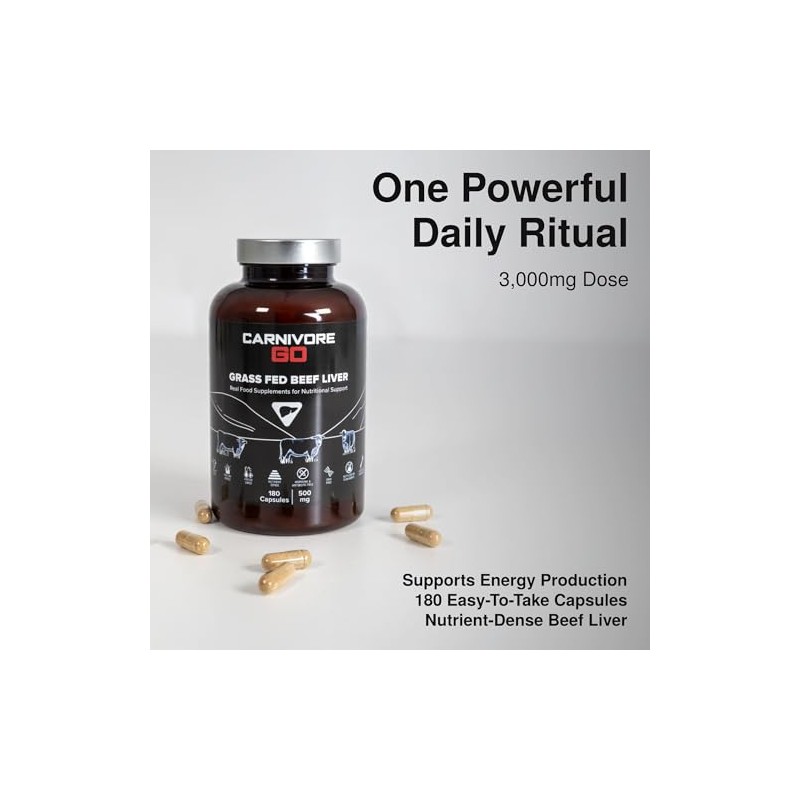 Grass Fed Beef Liver Capsules - 3X Pack, 180 x