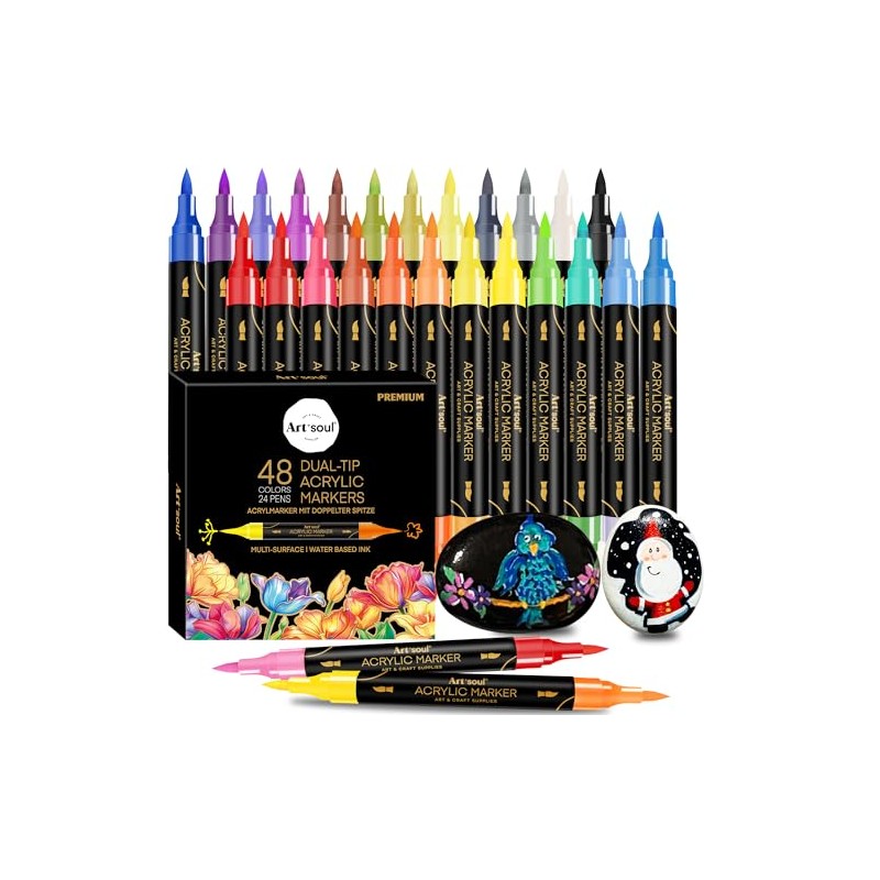 Art+soul Acrylic Pens 48/72 Colors, Pack of 24/36 Dual-Tip Acrylic