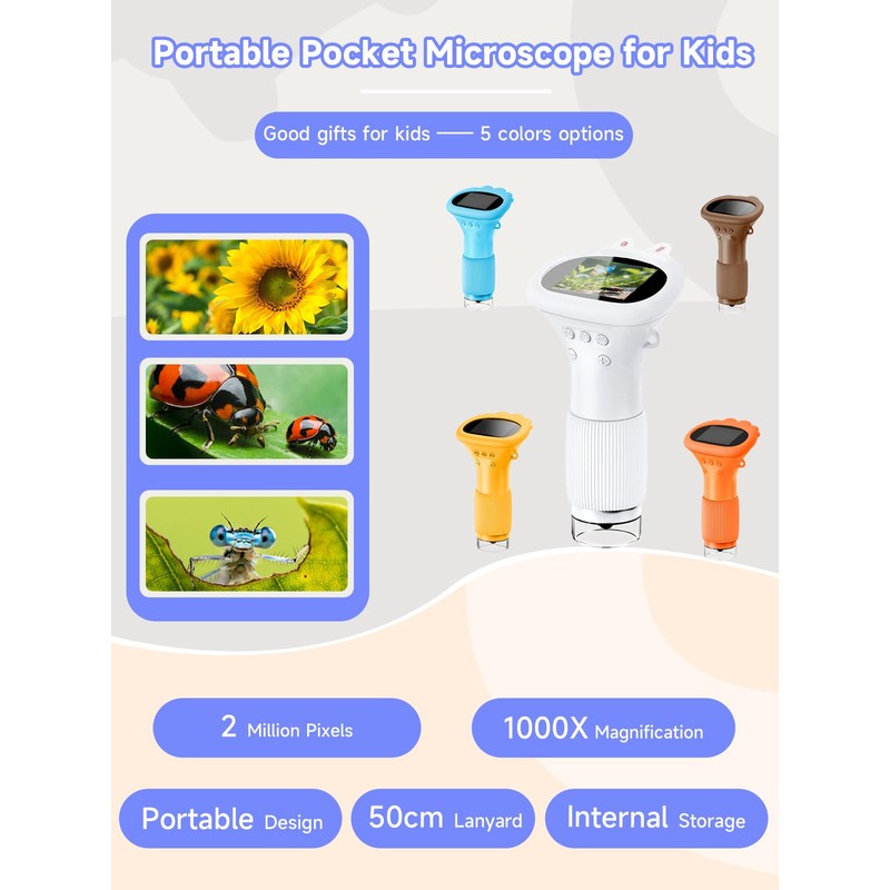 Acoath Microscope for Kids, 1000X Zoom Mini Digital Handheld Camera