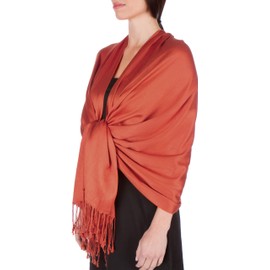 Sakkas Large Soft Silky Pashmina Shawl Wrap Scarf in Solid Colors - Rust