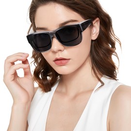 LVIOE Polarised Over Sunglasses for Men and Women, Fit Over Glasses for Glasses Wearers UVA UVB Protection, Clear/Black