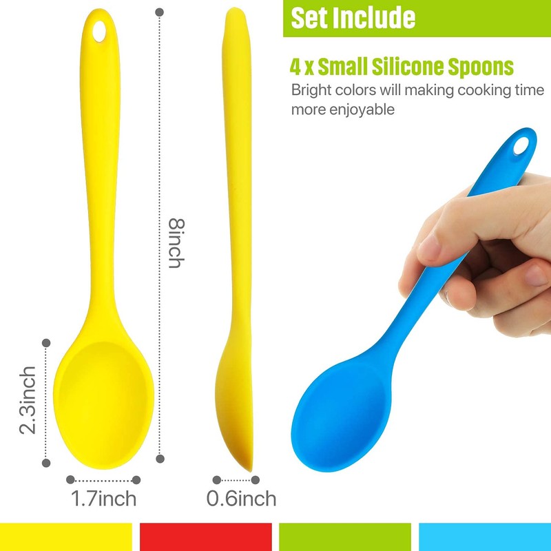 4 cucharas pequeñas de silicona multicolor antiadherentes de cocina, cuchara