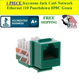1 JACK RJ45 Keystone Jack Cat6 Network Ethernet 110 Punchdown Green T568A B