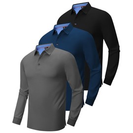 ZITY Long Sleeve Polo Shirts for Men 3 Pack Collared Performance Golf Polos Mens Casual Shirts Moisture Wicking Workwear L