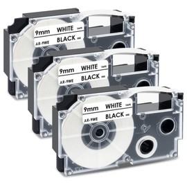 UniPlus 3x Compatible with Casio XR-9WE XR-9WE1 Label Tape Cassette Works for Casio KL-60 KL-100 KL-120 KL-200 KL-300 KL-750 KL-780 KL-820 KL-2000 KL-7200 KL-8100 CW -L300, Black on White 9mm x 8m