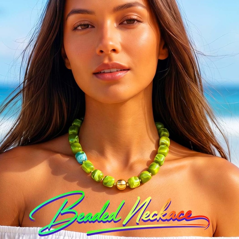 ACEDRE Chunky Beaded Choker Necklace Acrylic Square Beads Necklaces Beach