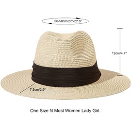 Women Wide Brim Straw Panama Roll up Hat Fedora Beach Sun Hat UPF50+ 001-fold Belt Khaki