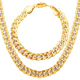 U7 Men Classic Cuban Chain Hip-hop Rock Style 9MM Wide Chunky Necklace Bracelet Jewelry Set(20''/8.3'')