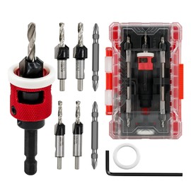 FOCSTOL Countersink with Depth Stop - 5 Pieces (3.2/3.6/4/4.4/4.8 mm) Countersink Drill Bit Set with 6.35 mm Quick Change Hex Shank for Wood, Plastic, Woodworking