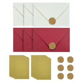 Vintage Letter Paper with Envelope, Letter Paper Set with 6 Linen Envelope Envelopes and 6 Wax Seals, 10 A5 Writing Paper Elegant for Wedding Invitation Greeting Cards Gift