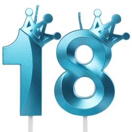 Blue Crown Birthday Candle 18, 18 Candles for Birthday Cakes,Number 18 Crown Candle,18th Birthday Candles Sparkle Decoration for Birthday Party Wedding Anniversary Celebration Supplies