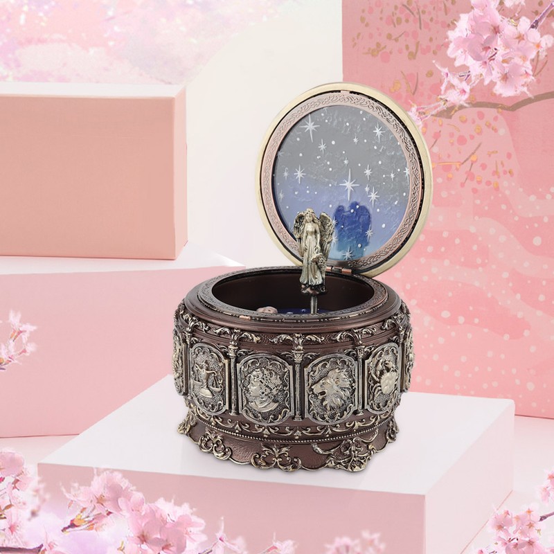 Vintage Music Box with 12 Constellations Rotating Goddess Twinkling LED
