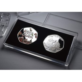 The Commemorative Coin Company Pair of 'MERRY CHRISTMAS' Commemoratives in 50p Coin Display Case. Gift/Present/Stocking/Tree Xmas/Festive Secret Santa, Silver