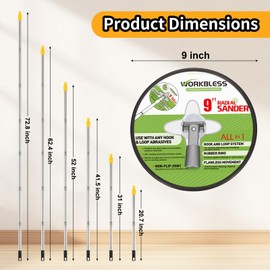 WorkBless Pole Sander for Drywall, 79 Inch Manual Hand Drywall Sander with Extension Poles, 9'' Radial Wall Sander for Painting with 5pcs Sanding Sheets (80/100/120/180/240 Grit), Aluminum