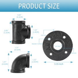 3/4"Black Pipe Fitting, Home TZH 30 Pack Floor Flange/Elbow/Tee Combo for Industrial vintage style, Flanges/Elbow/Tee with Threaded Hole for DIY Project/Furniture/Shelving(30, Black 3/4")