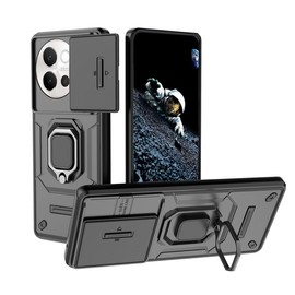 YUECXIN Case for Vivo V40 Lite 5G, 360° Full Body Armour Military Protective Shockproof Soft Frame Bumper Case, with Camera Cover and Rotating Ring Stand, Black