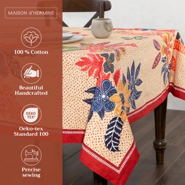 Maison d' Hermine Tablecloths 100% Cotton 54"x54" Decorative Square Tablecloth Washable Table Cover, Holiday, Wedding, Baby Shower & Dining, Kalahari - Thanksgiving/Christmas