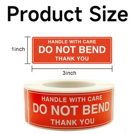 JEKUGOT 1 Roll / 250 Labels, Red Handle be Careful not to Bend Thank You Label Sticker for Careful Handling and Packaging Sticker (25mm x 75mm)