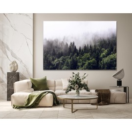 Nature Canvas Wall Art on Solid Wood Frame – Small to Extra Large Sizes – Wall Decor for Living Room, Bedroom, Kitchen, or Office (Foggy Pine Forest, 36x24 Inches)