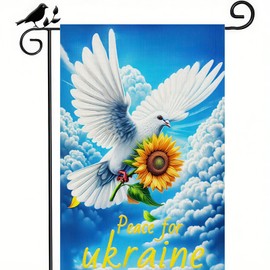 BlissYard Ukraine Garden Flag Double Sided 12x18 Inch Burlap Peace for Ukraine Garden Flag Pigeon Sunflower Patriot Patriotic Flag Country Outdoor House Yard Patio Hanging Sign Decoration Banner