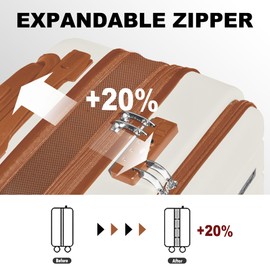 KEYTANG Explorer Lightweight Hardside Expandable Luggage Spinner Wheels Suitcase W/TSA Lock, White-Brown, Carry on-3 Pieces