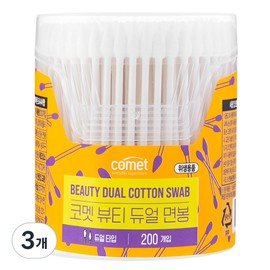 Comet Beauty Round Pointed Dual Cotton Swabs, 3 Pieces, 200 Pieces / 코멧 뷰티 라운드 뾰족 듀얼 면봉, 3개, 200개입