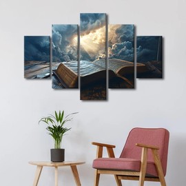 Wall Decor for Bedroom Bible Wall Art Genesis Canvas Prints Wall Art Christian Wall Decor 5 Panel Wall Art Bathroom Artwork for Wall Framed Art Wall Decor Arts & Crafts, 60"x40"