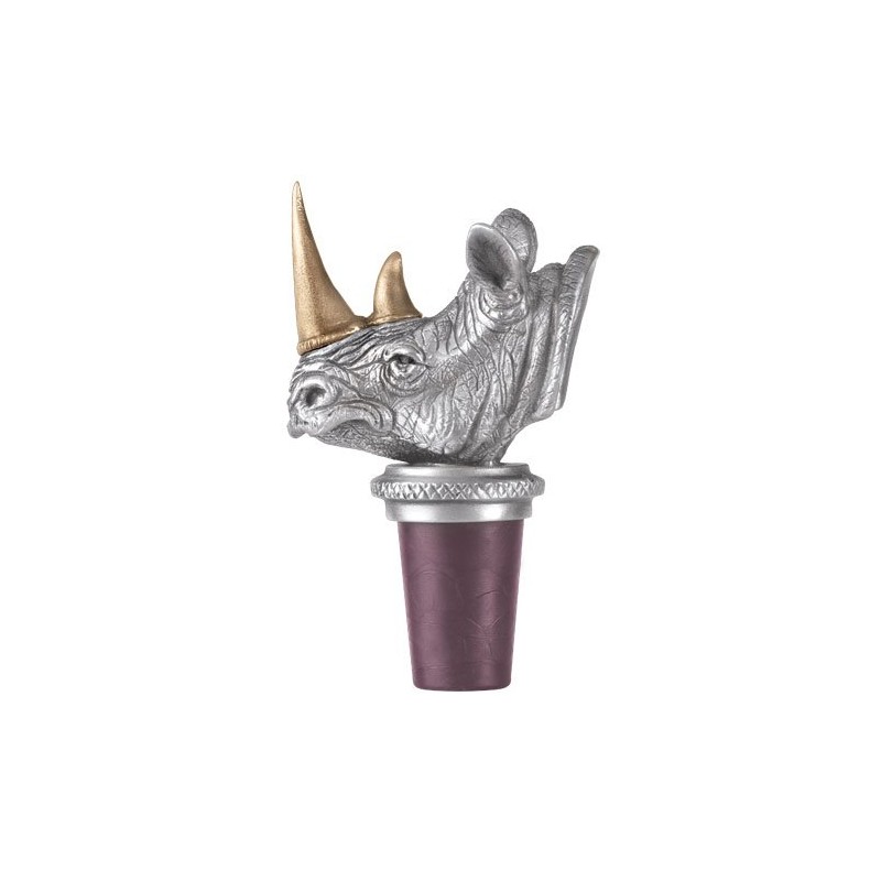 Rhinocerous Bottle Stopper with Brass Horns | Bottle Topper for