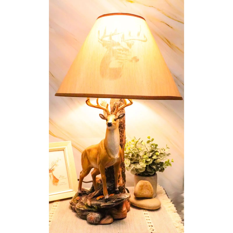 Ebros 12 Point Whitetail Deer Buck Desktop Table Lamp With
