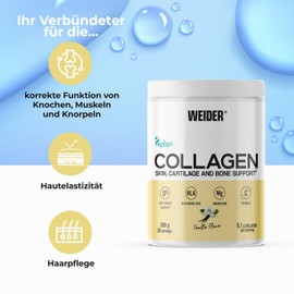 Weider Collagen (300g) Vanille-Geschmack, Hydrolysiertes Kollagen Typ I 100% Peptan mit Hyaluronsäure, Magnesium, Vitamin C, Zuckerfrei, Für Haut, Knorpel, Knochen und Haare