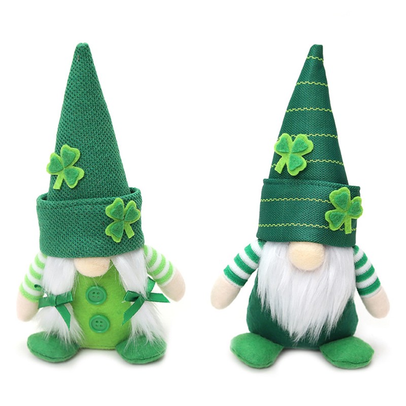 2Pcs Faceless Gnome Plush Doll St. Patrick's Day Green Clover