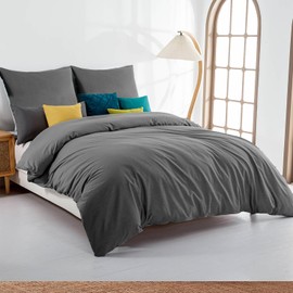 Soifox Bed Linen Set, Anthracite, Microfibre, Non-Iron and Wrinkle-Free, 1 Duvet Cover (140 x 200 cm) + 1 Pillowcase (80 x 80 cm) with Zip