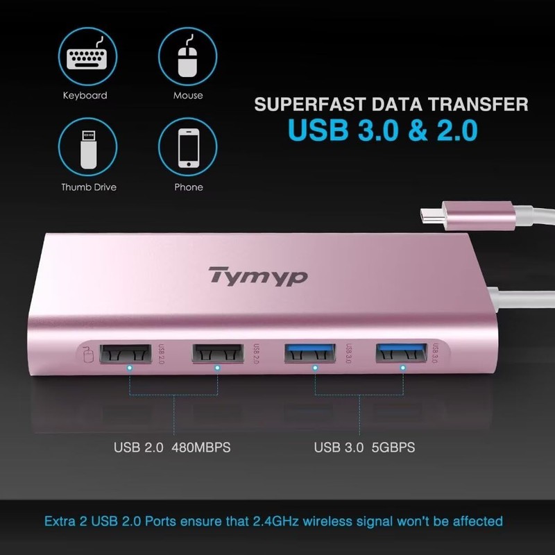 Tymyp USB C Hub, USB C Splitter with 4k HDMI,