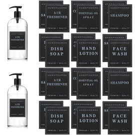 24 PCS Waterproof Labels for Bottles, Bathroom Hand Soap Shampoo and Conditioner Dispenser Label Stickers, Removable Labels for Soap, Lotion, Shampoo and Conditioner Bottles (Black)