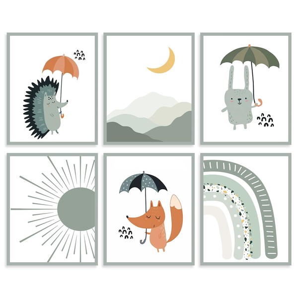 Dazzlewall 6Pcs Boho Sage Green Nursery Wall Art Prints, Cute