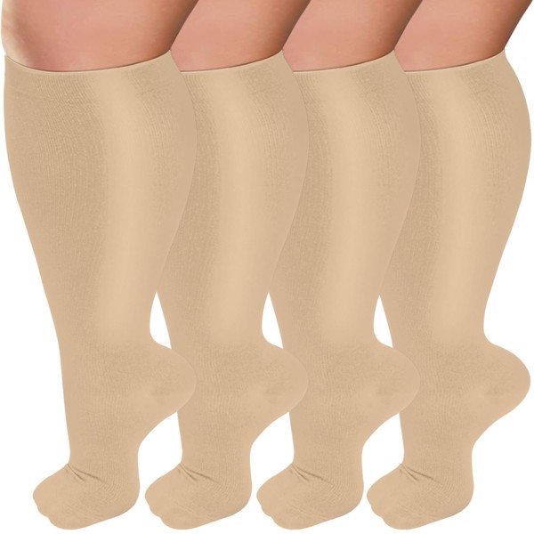 Iseasoo - Calcetines de compresión de talla grande para mujeres y hombres, de pantorrilla ancha, 20-30 mmhg, calcetines de apoyo extra grandes para circulación (3XL)